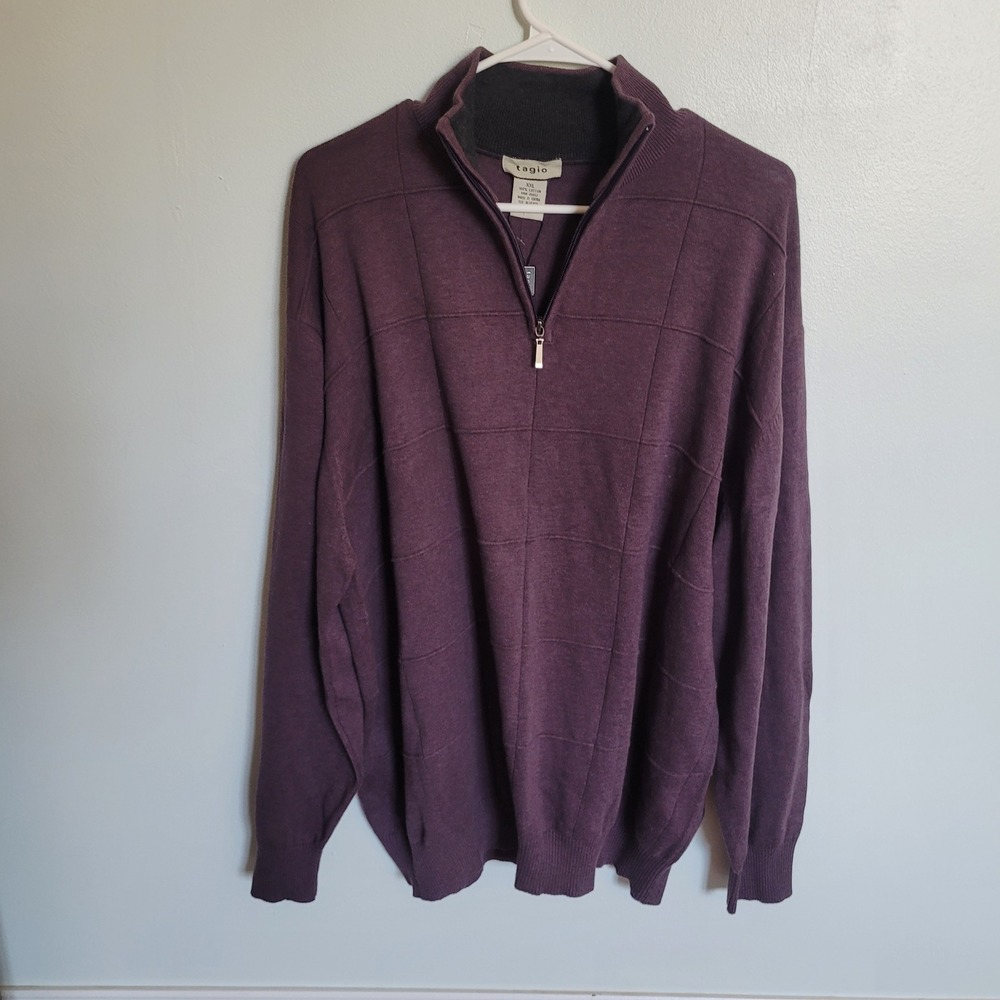 Tagio NWT Mens XXL Purple Maroon 100% Cotton Quarter Zip Sweater Retro Pullover